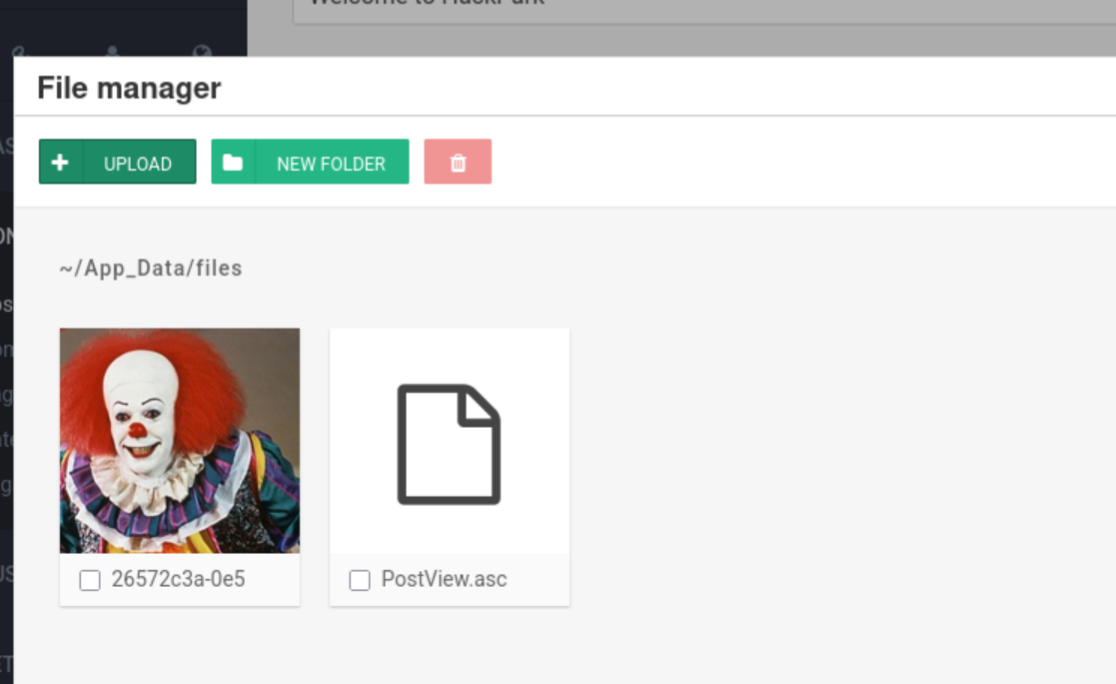 BlogEngine File Manager showing PostView.ascx uploaded and ready